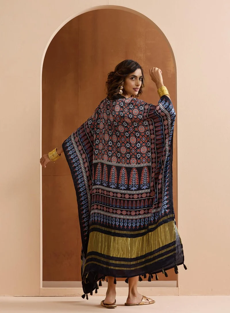 ISHIN Women'S Black 100% Cotton Embellished Regular Fit Dress